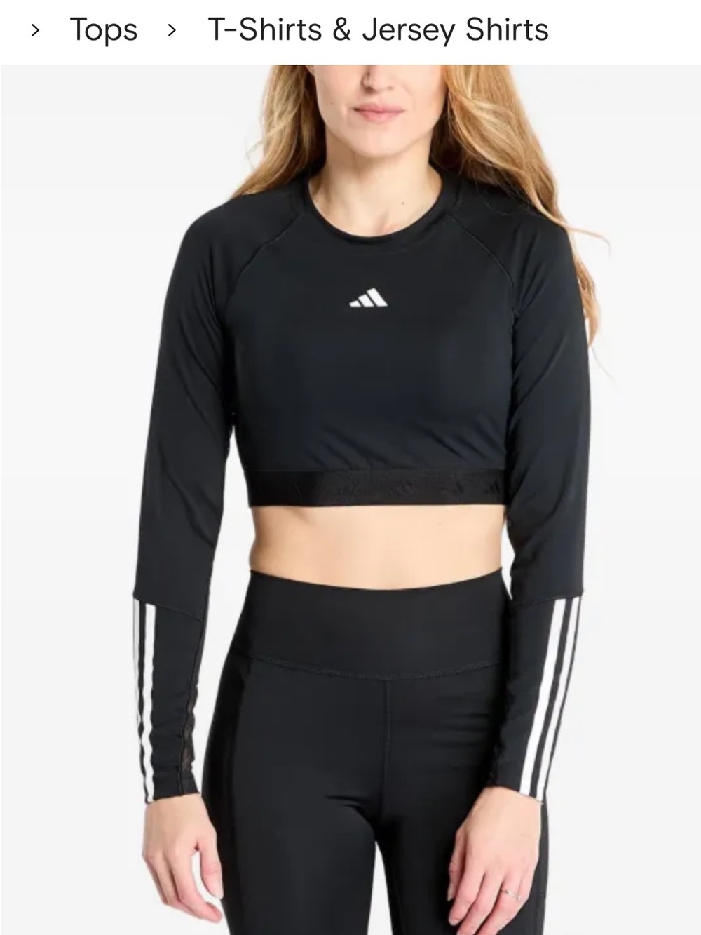 adidas Black Cropped Long-Sleeve Athletic Top
